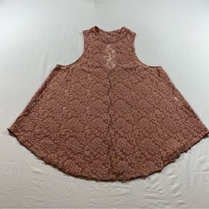 Coco +Jameson Tank Top woman’s Small Boho Lace Pink Blouse High Neck loose Aline
